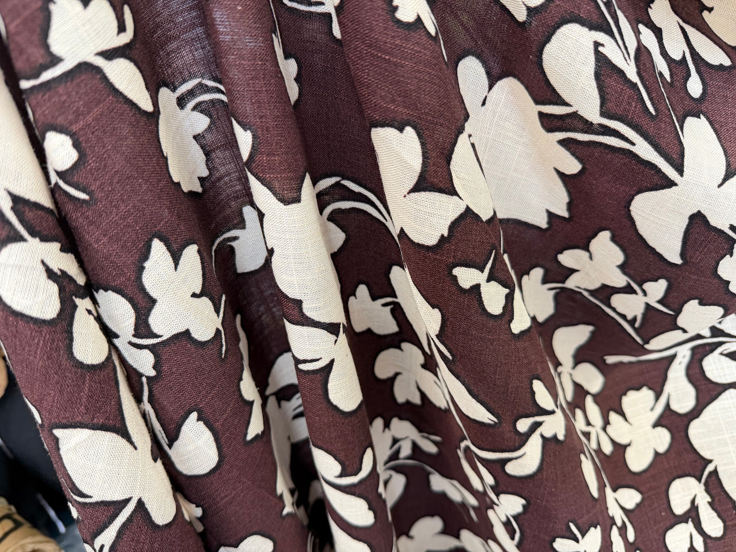 Linen Rayon Floral - Chocolate Brown & Ivory