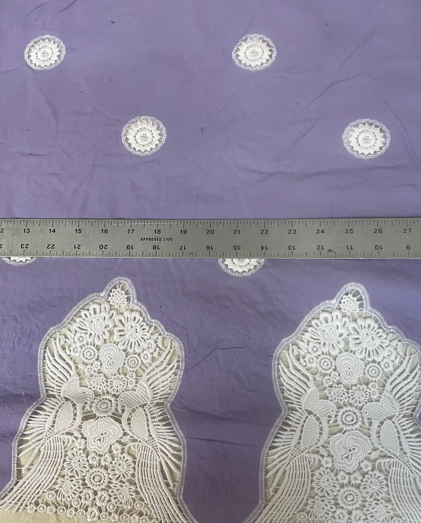 Cotton with Tropical Eyelet Lace - Lilac Purple & White