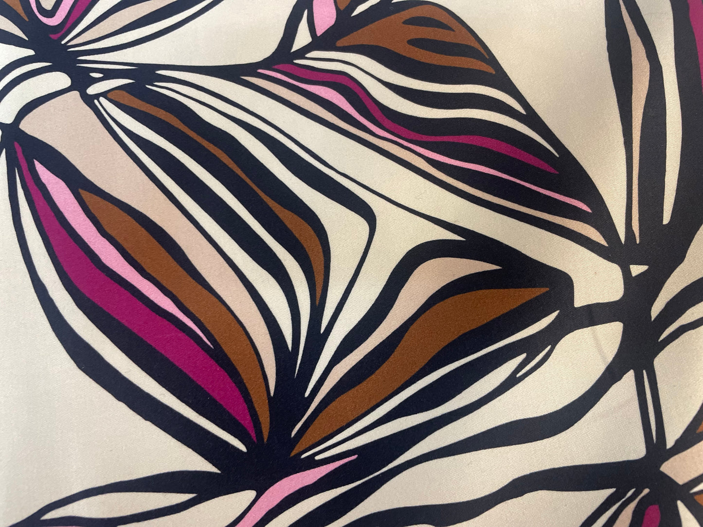 Italian Printed Abstract Leaf Cotton Sateen - Beige, Pink, Brown & Black