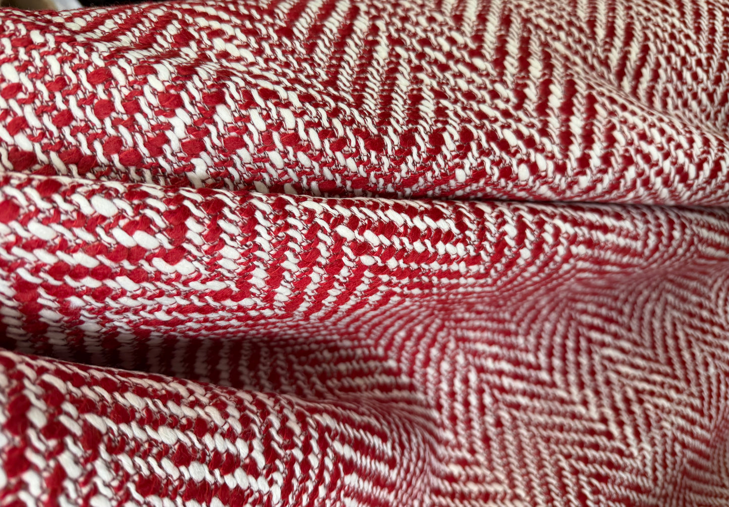 Heritage Label Italian Wool Boucle - Red & White Herringbone