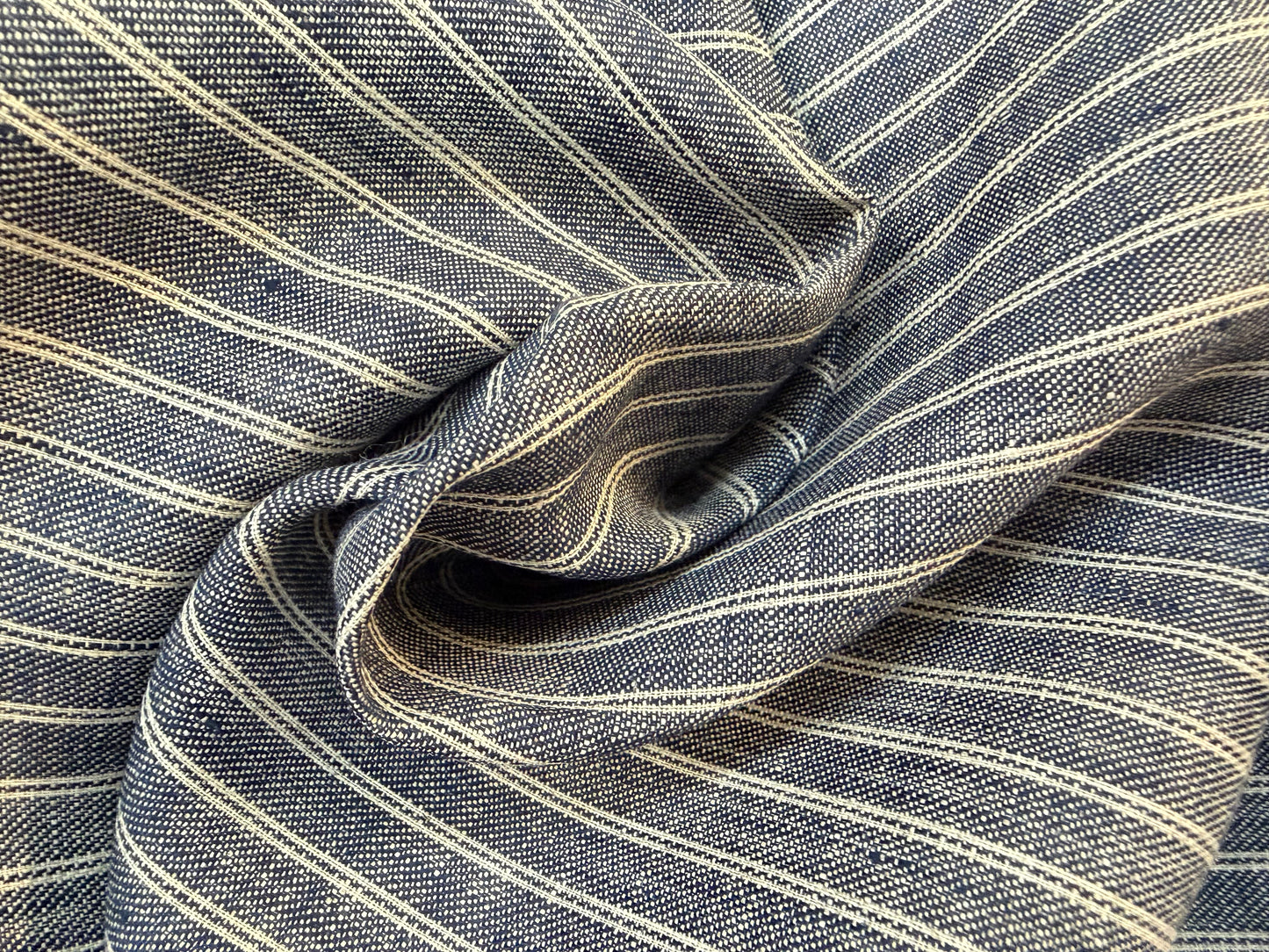 Linen Stripe - Ivory & Denim Blue