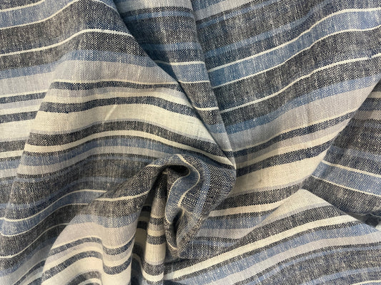 Striped Linen - Blue, Off-White & Black