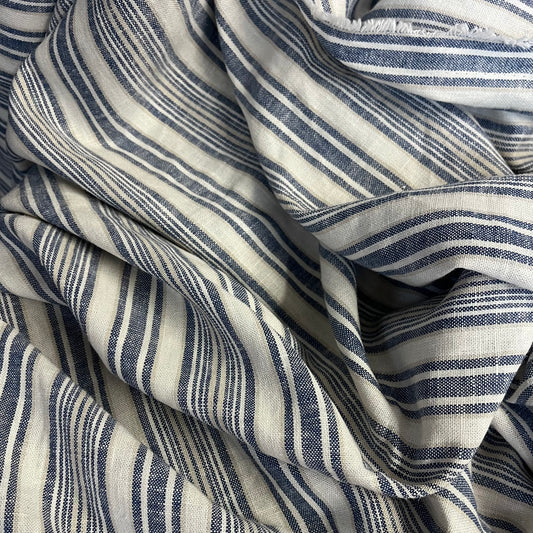 Stripe Cotton - White, Beige & Blue