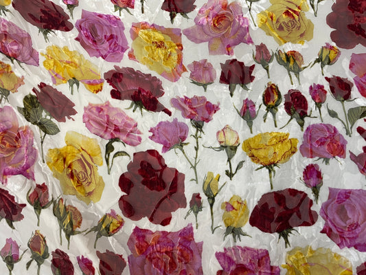 Italian Roses Silk/Rayon Velvet Burnout - White, Red, Pink & Orange