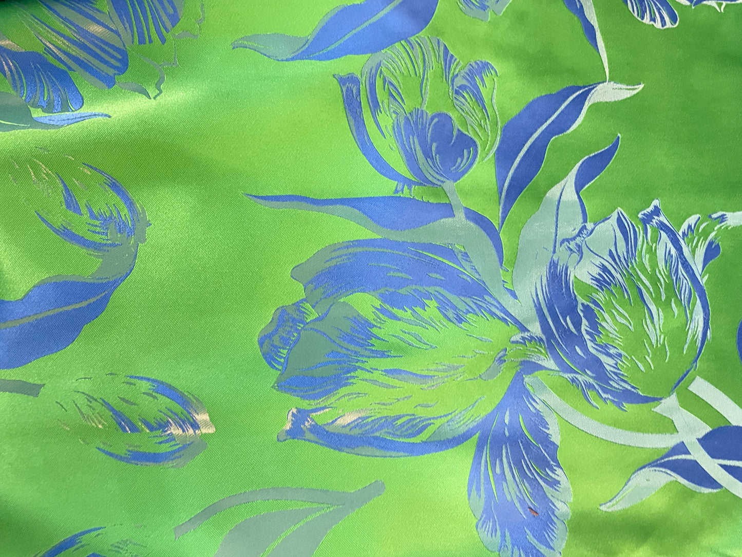 Italian Jumbo Tulip Poly Zibeline Satin - Double Sided - Tropical Green & Blue