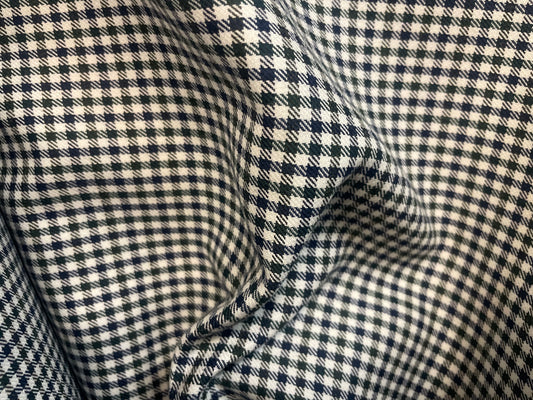 Italian Double-Faced Gingham Cotton Twill - Green, Blue, Black & White