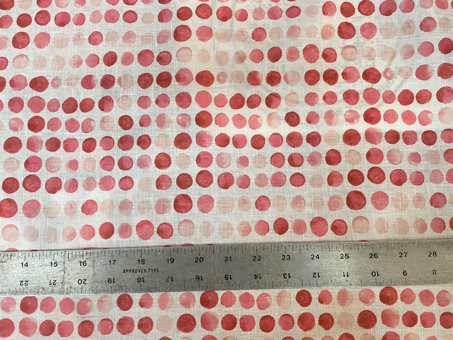 Italian Linen Print - Watercolor Polka Dot - White & Red