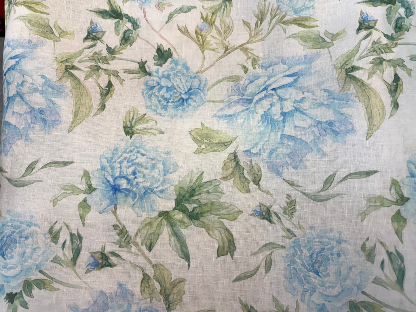 Linen Print - Blue Watercolor Peony