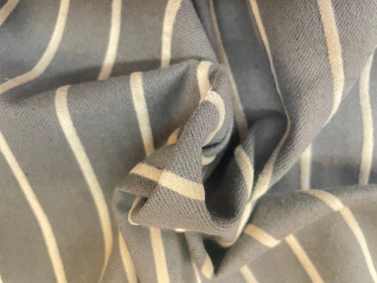 Italian Brushed Cotton Twill Stripe - Grey & Off-White
