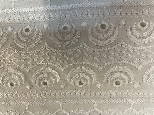 Whimsical Eyelet Stripe Embroidered Cotton - White