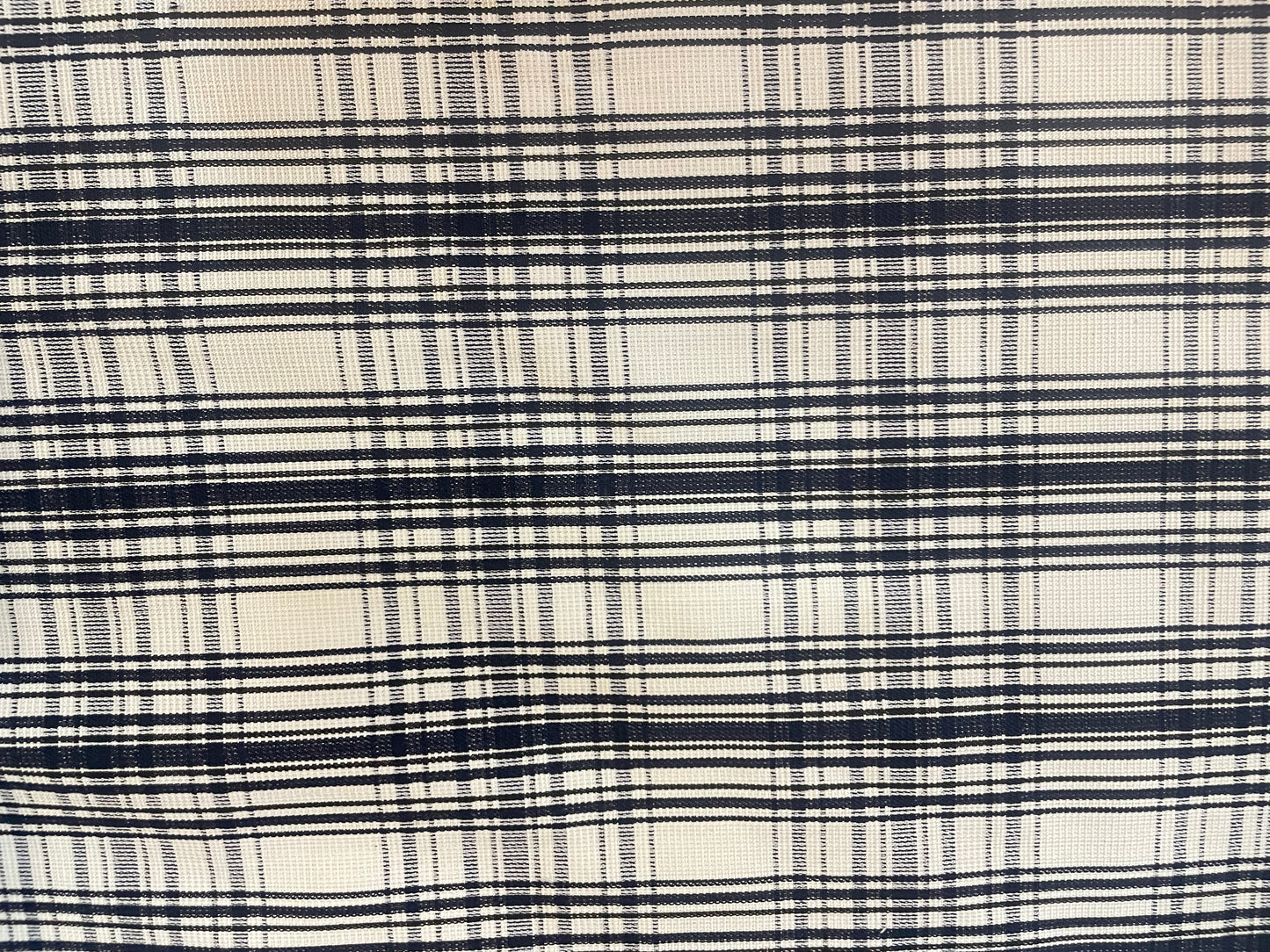 Stretch Textured Cotton Plaid Print - Navy & White