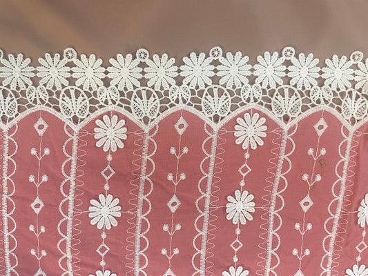 Flower Power Cotton Lace - Coral Pink & White
