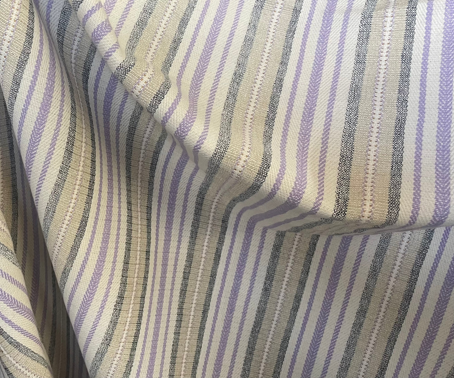 Textured Cotton Stripe - Off-White, Purple, Grey & Gold Lurex
