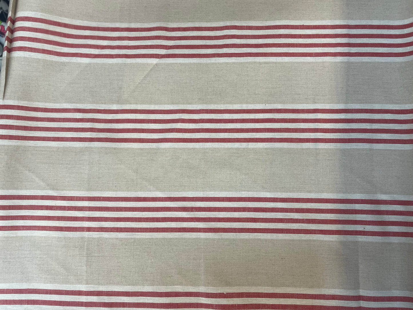 Herringbone Stripe Linen - Red, White & Beige