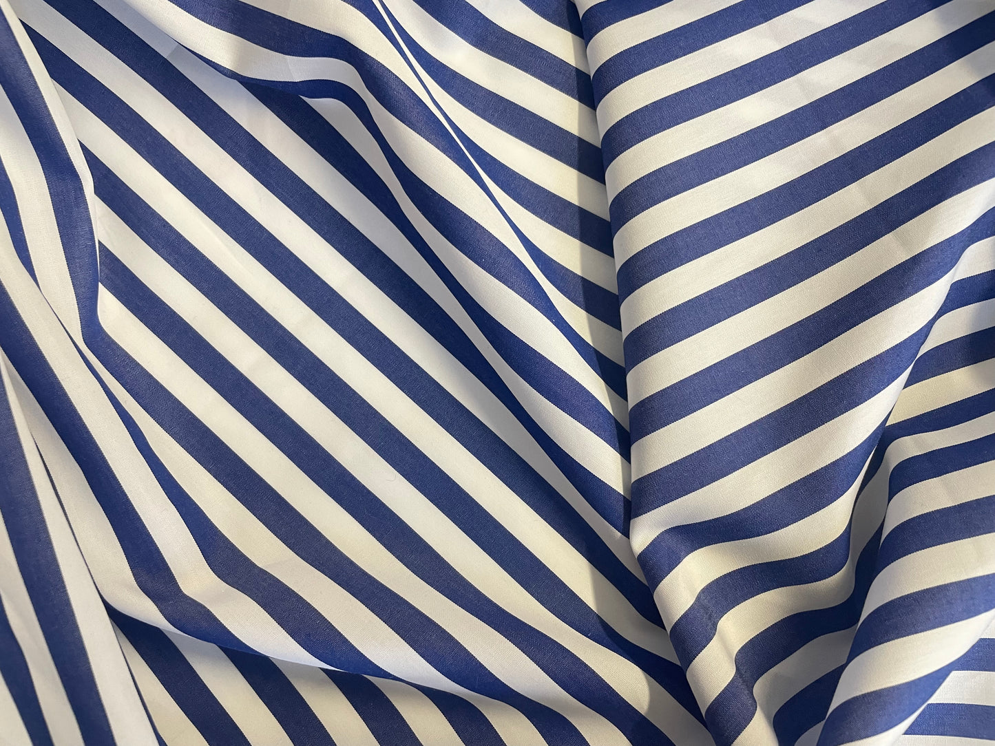 Italian Stripe Cotton Shirting - Washed Blue & White