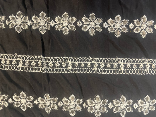 Eyelet Floral Stripe Embroidered Cotton - Black & White