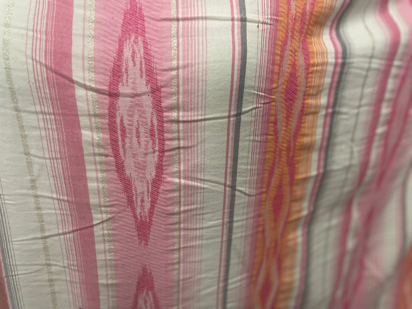 American Stripe Print Cotton - Off White, Grey, Gold, Orange, Pink & Lurex