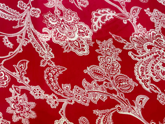 Printed Silk Crepe De Chine - Paisley - Red & White