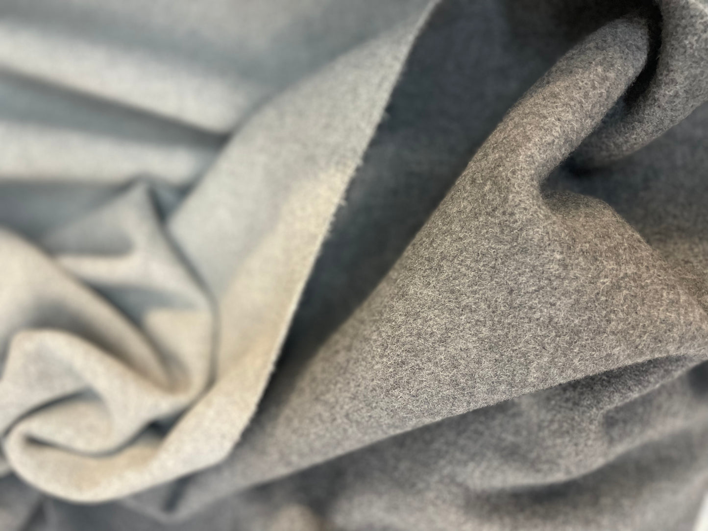 Italian Double Face Melton Wool - Heathered Medium & Light Gray