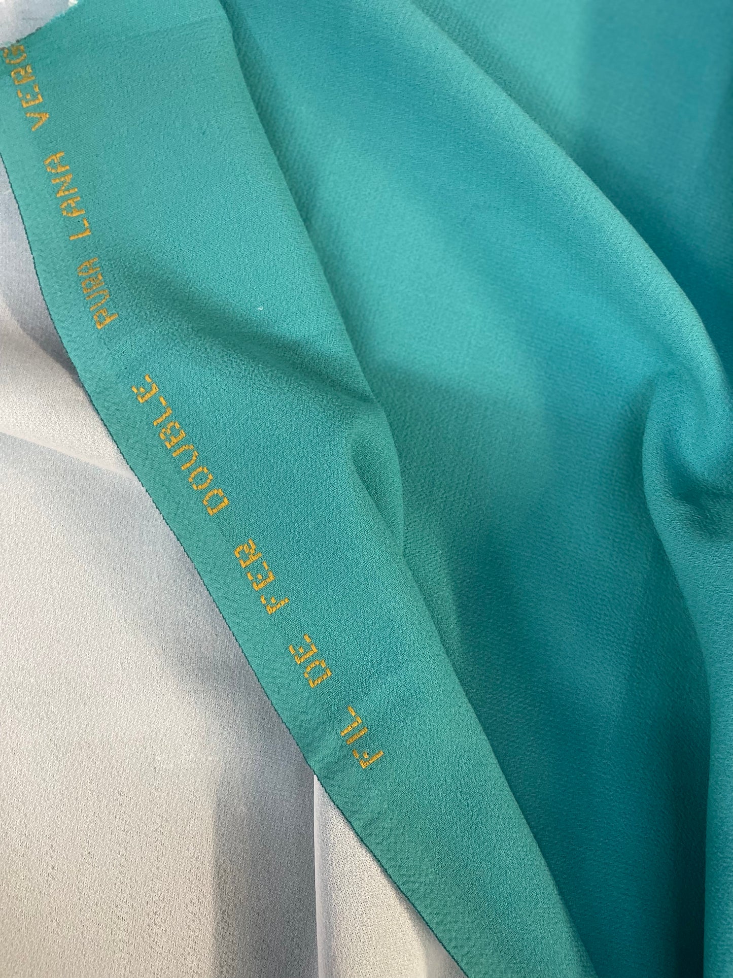 Italian Designer Fused Virgin Wool Crepe - Turquoise