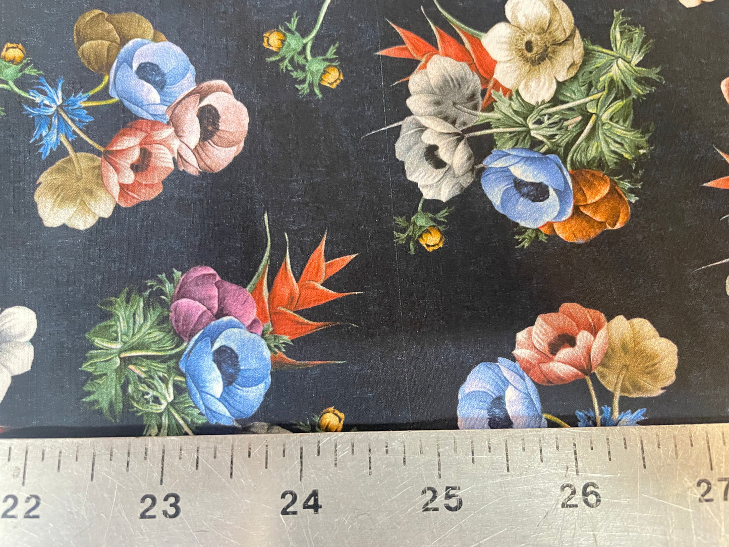 Italian Floral Print Stretch Cotton - Black & Multicolor