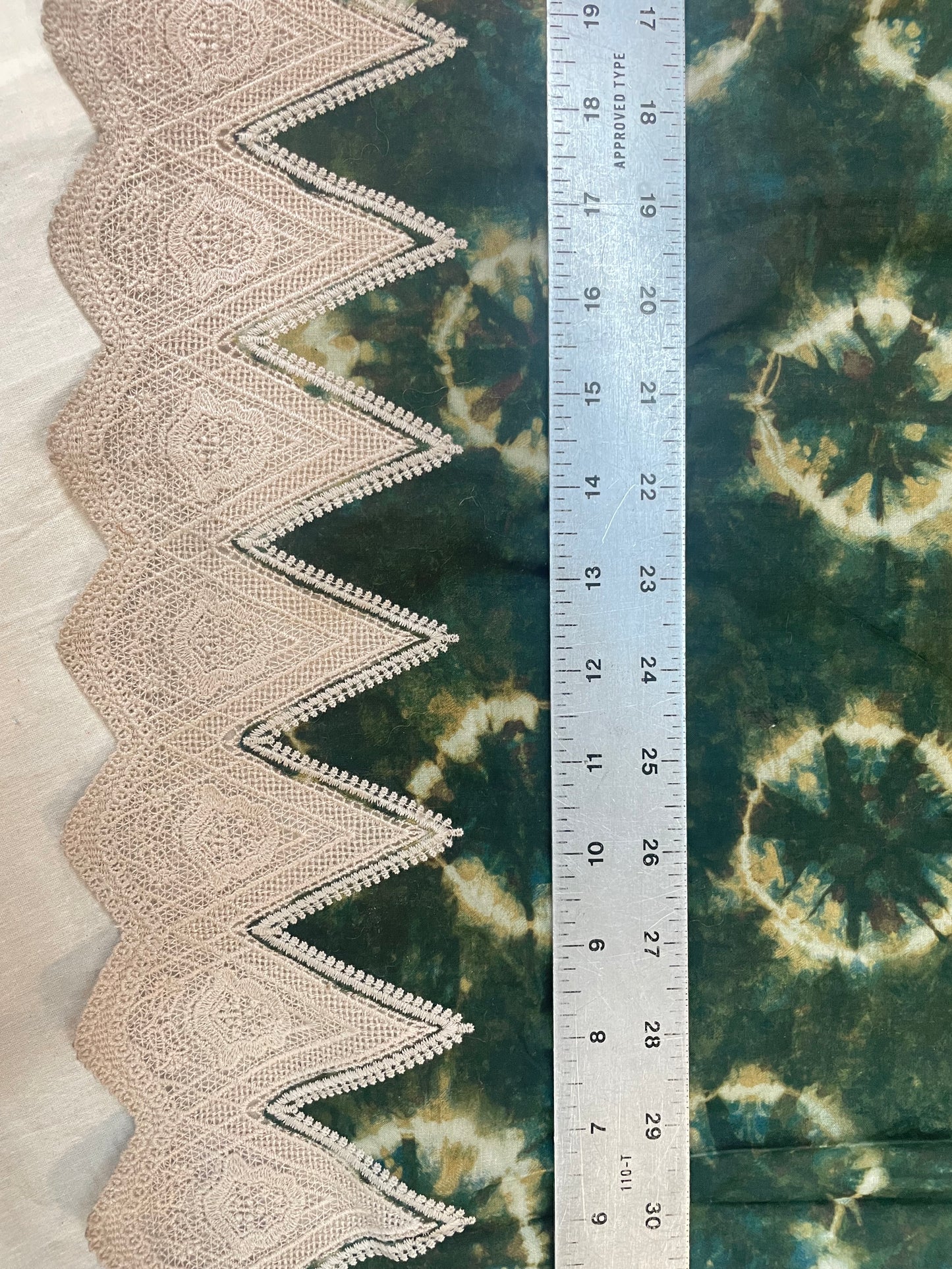 Tie Dye Cotton with Lace Selvedge - Green & Peach