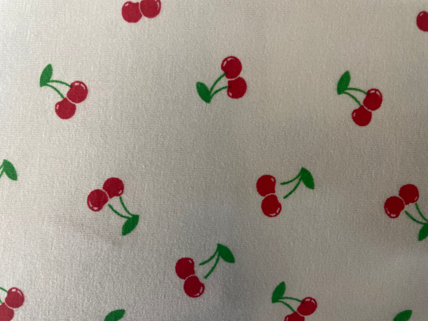Cherry Print Cotton / Spandex Jersey - White, Red & Green