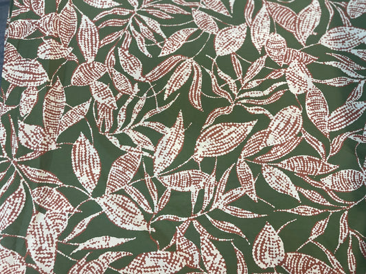 Italian Autumn Leavesl Print Cotton - Cactus Green/Rust/Beige