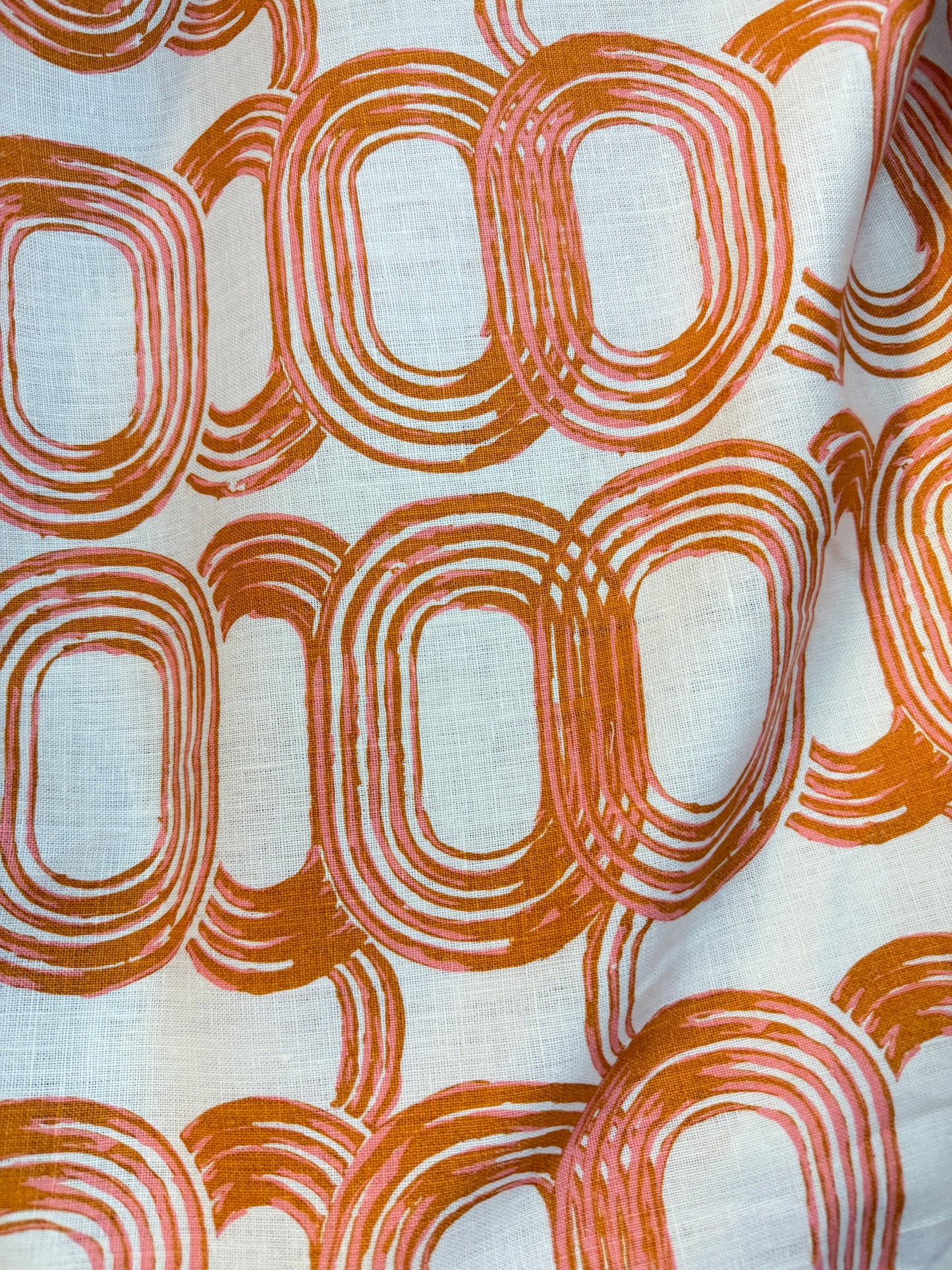 Linen - Watercolor Mod Print - White, Pink & Orange
