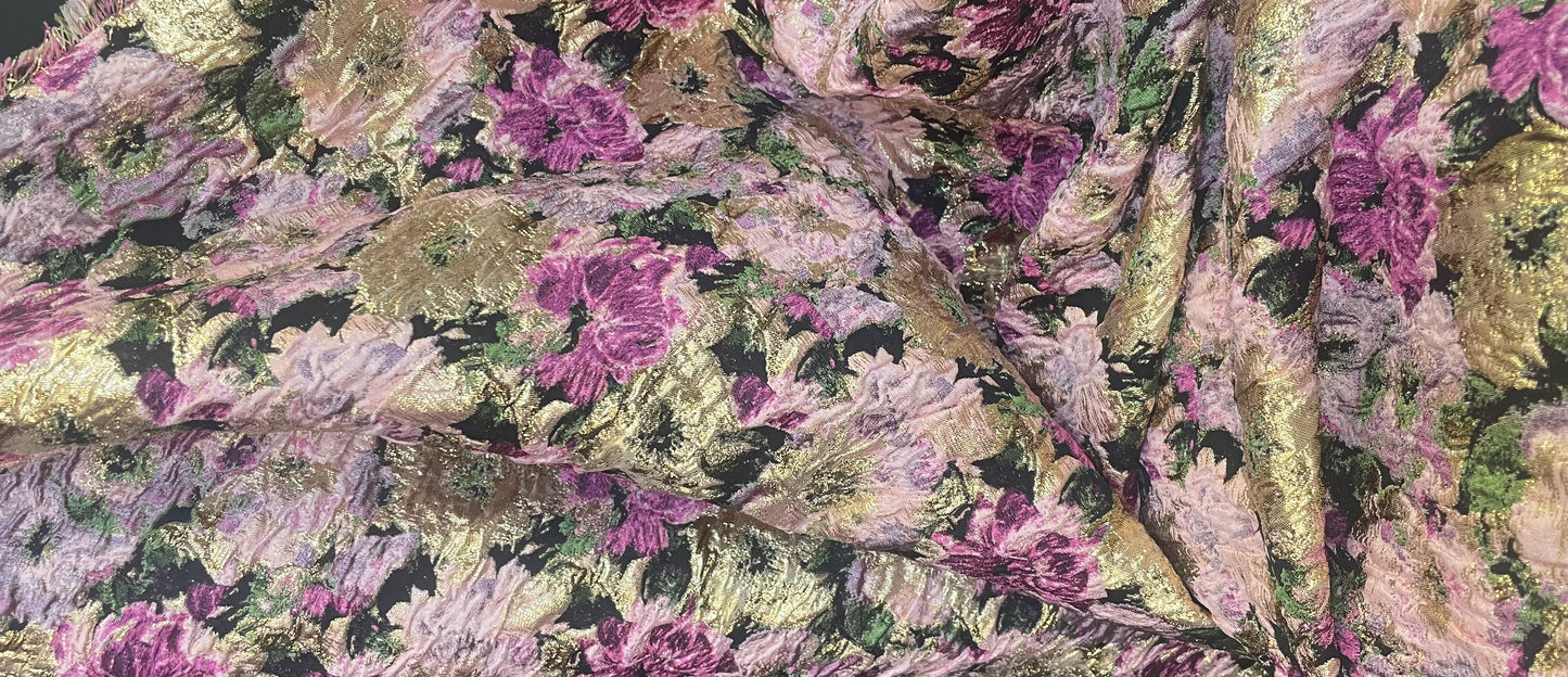Designer Floral Brocade - Purple, Pink, Black & Gold Lurex