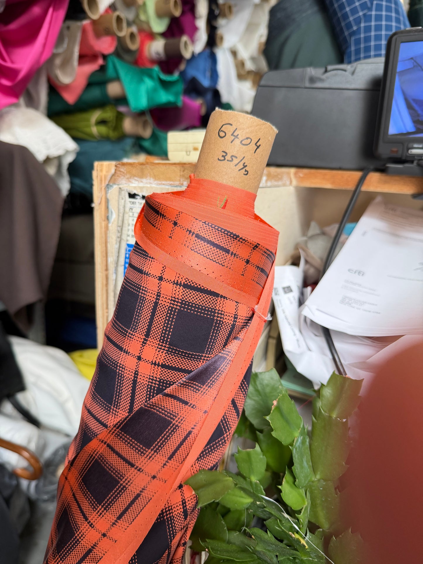 Matte Printed Silk Charmeuse - Plaid - Salmon & Black
