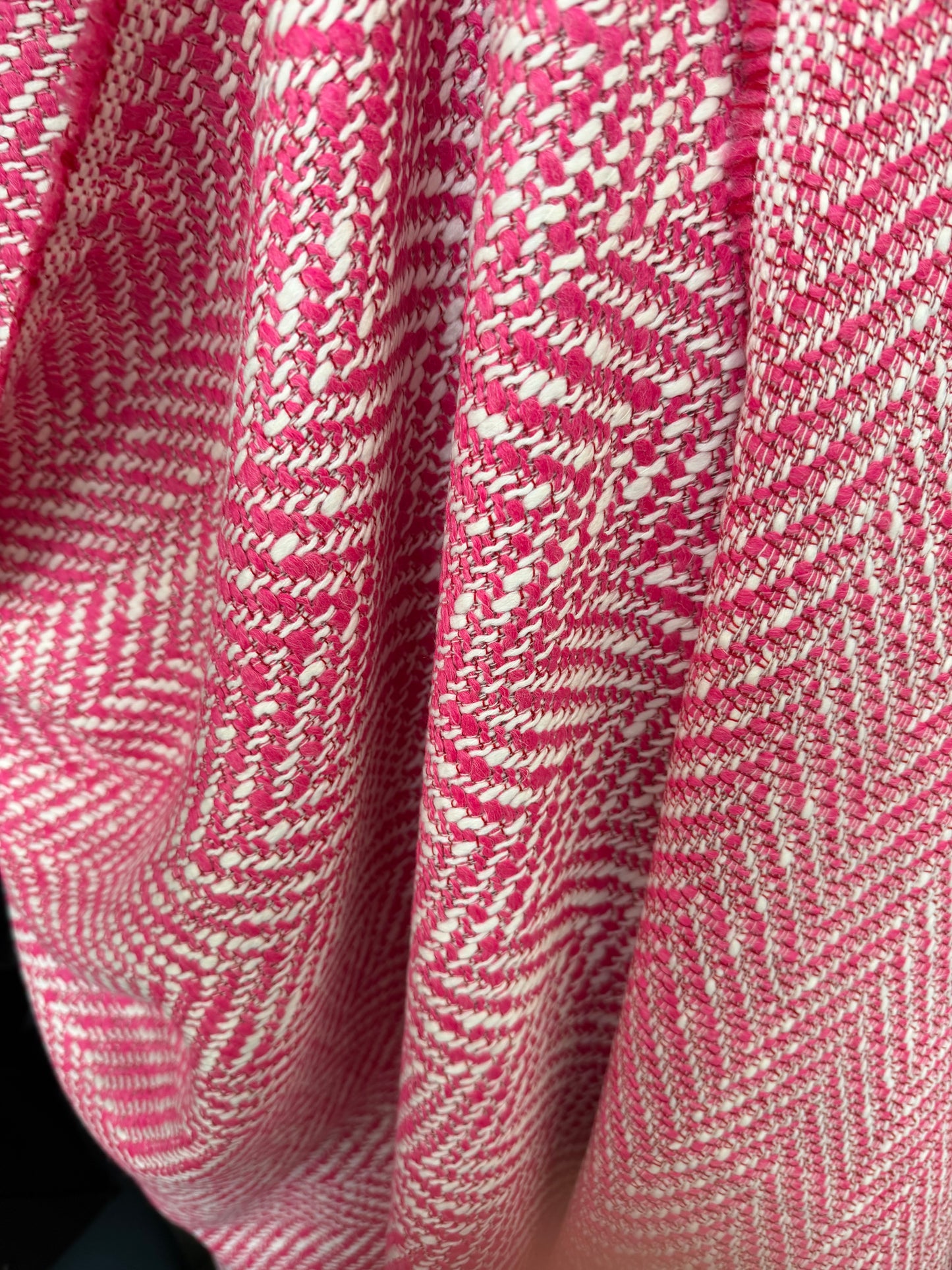 Heritage Label - Italian Designer Wool Boucle - Pink & White Herringbone