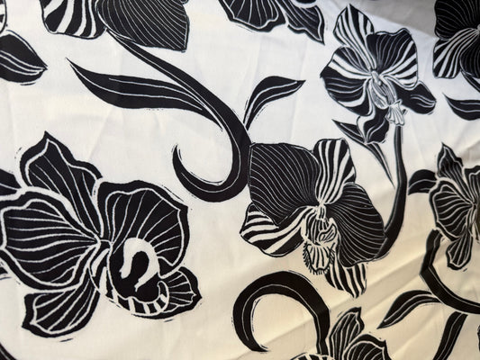 Poly Satin Print - Black & White Orchid