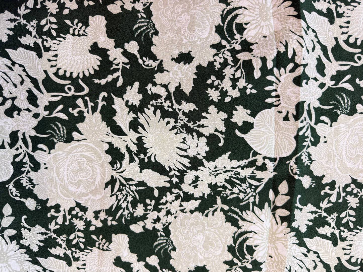Floral Printed Cotton - Hunter Green & Ivory