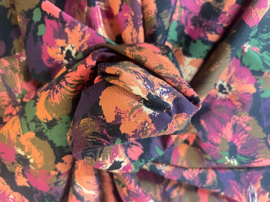 Italian Textured Poly Jersey Print - Black, Green, & Peach