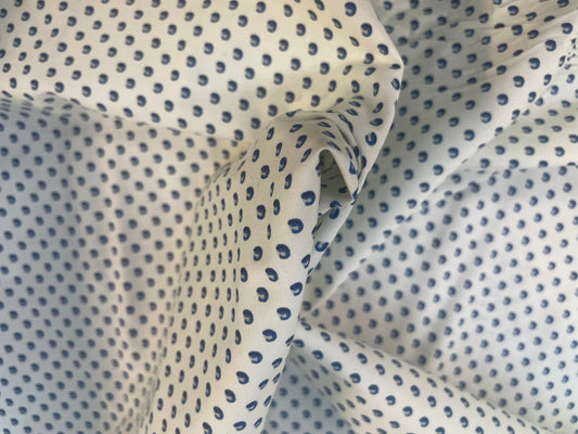 Polka Dot Cotton Shirting Print - Off White & Blue