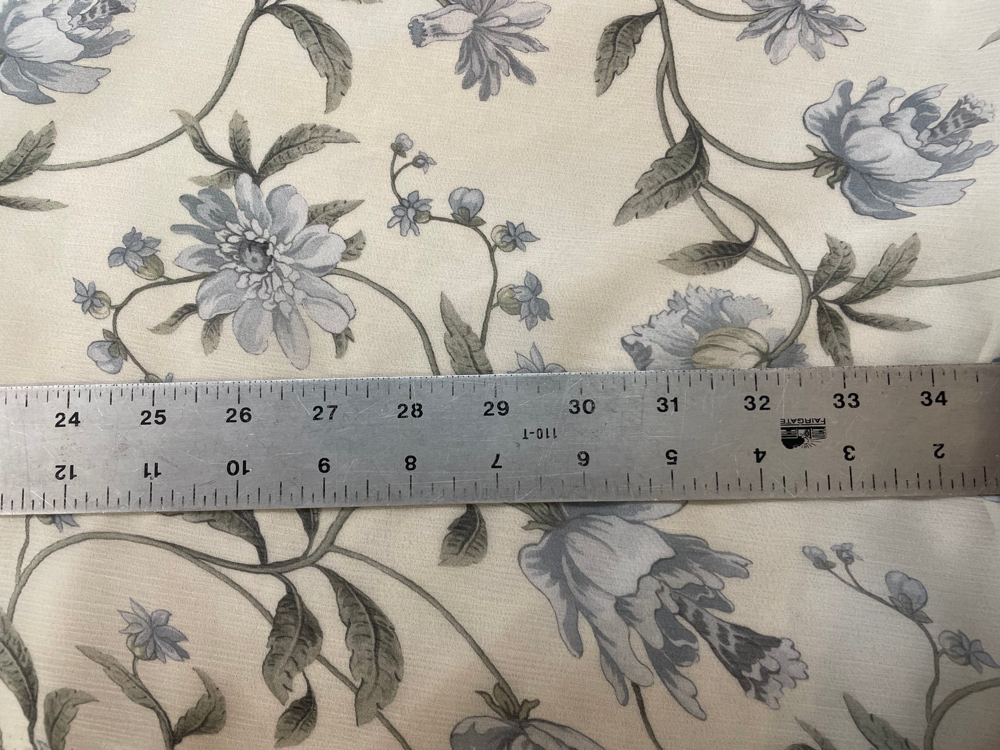 Floral Printed Crinkled Silk Chiffon Blue, Green & Cream