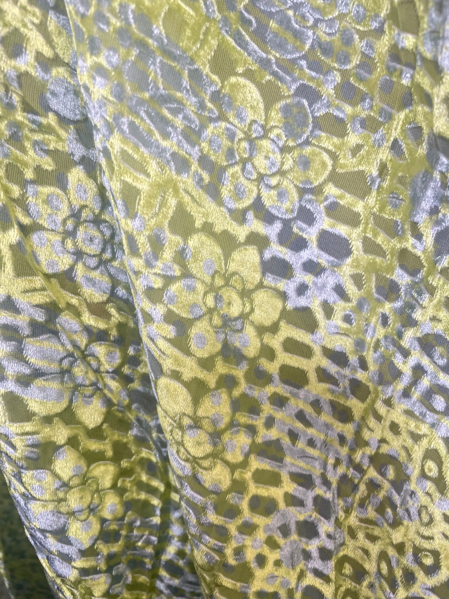 Silk/Rayon Velvet Burnout - Disco Floral - Chartreuse & Blue
