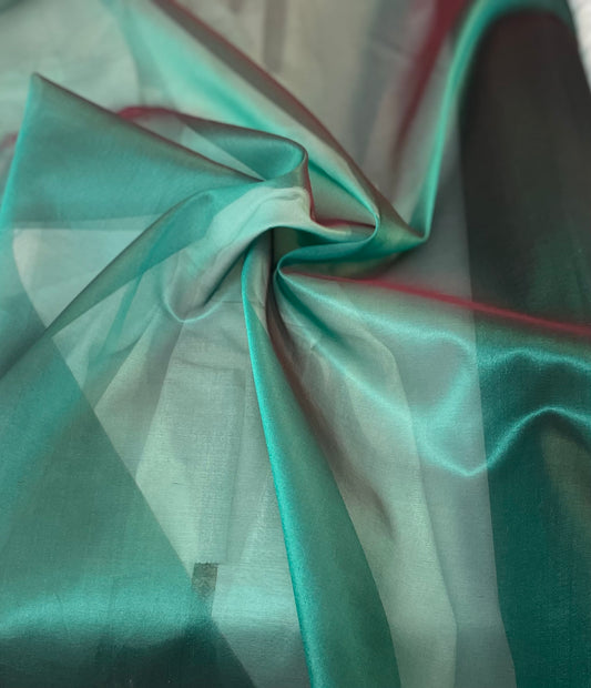 Silk Organza - Iridescent - Sea Green / Red