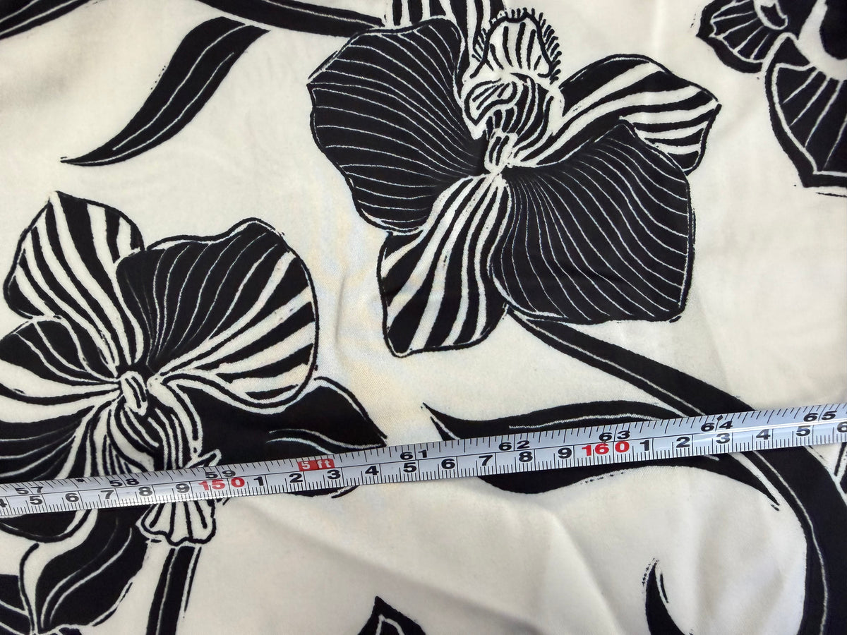 Poly Satin Print - Black & White Orchid