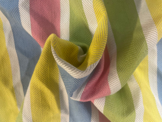 Herringbone Stripe Cotton - Vintage White, Pink, Yellow, Blue & Green
