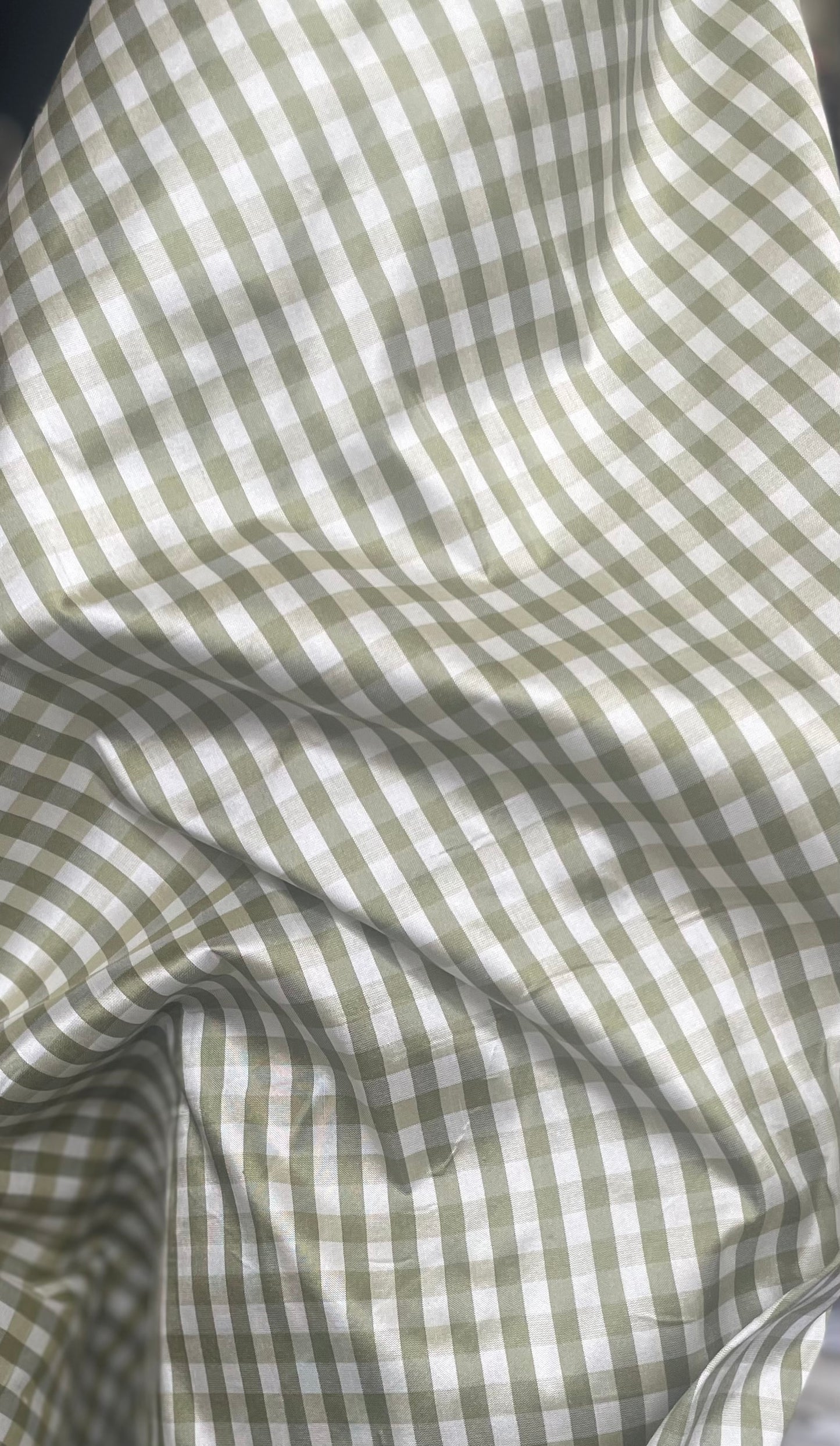 Gingham Printed Silk Taffeta - Light Green & White