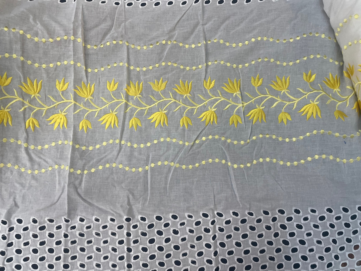 Eyelet & Floral Embroidered Cotton - Yellow & White