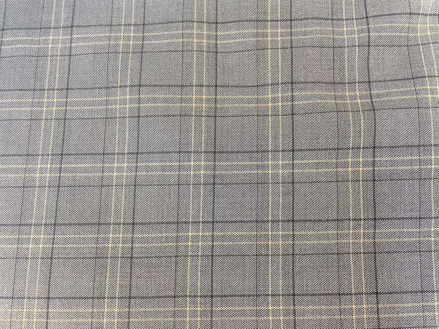 Plaid Twill Tropical Wool Suiting - Grey & Mustard Yellow
