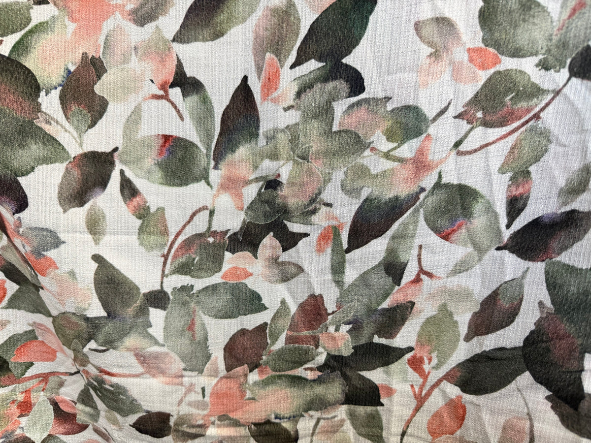 Printed Textured Rayon - Pink & Green Floral
