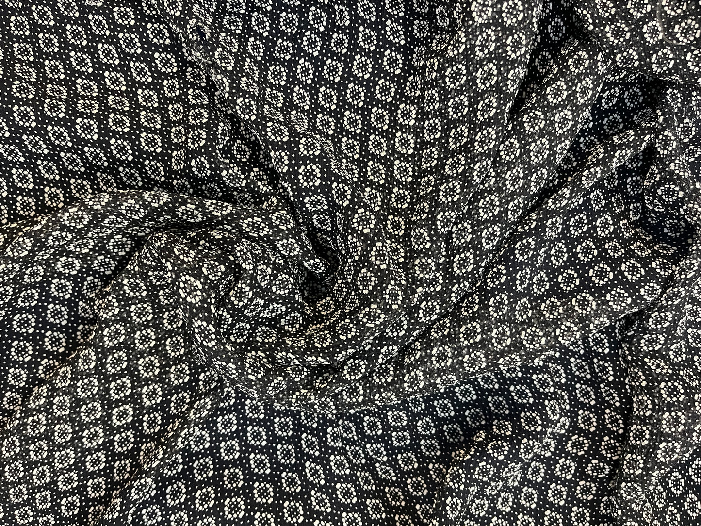 Geometric Textured Printed Silk Georgette - Black & White