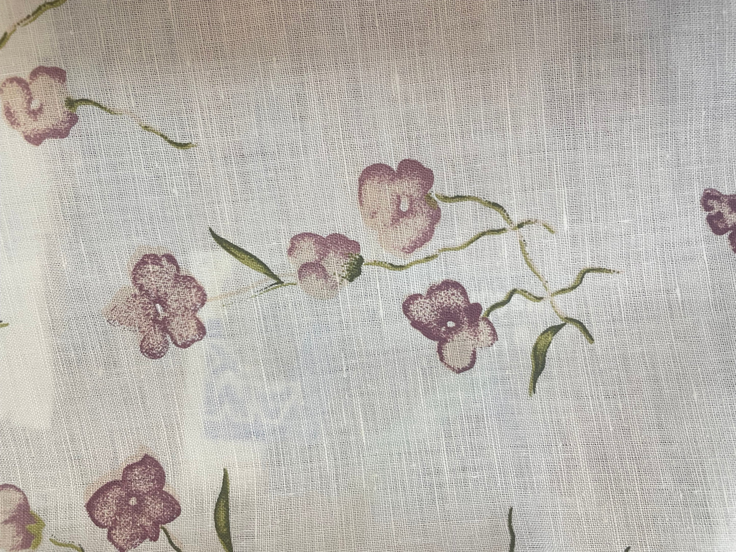 Floral Cotton & Linen Print - Ivory, Green & Purple