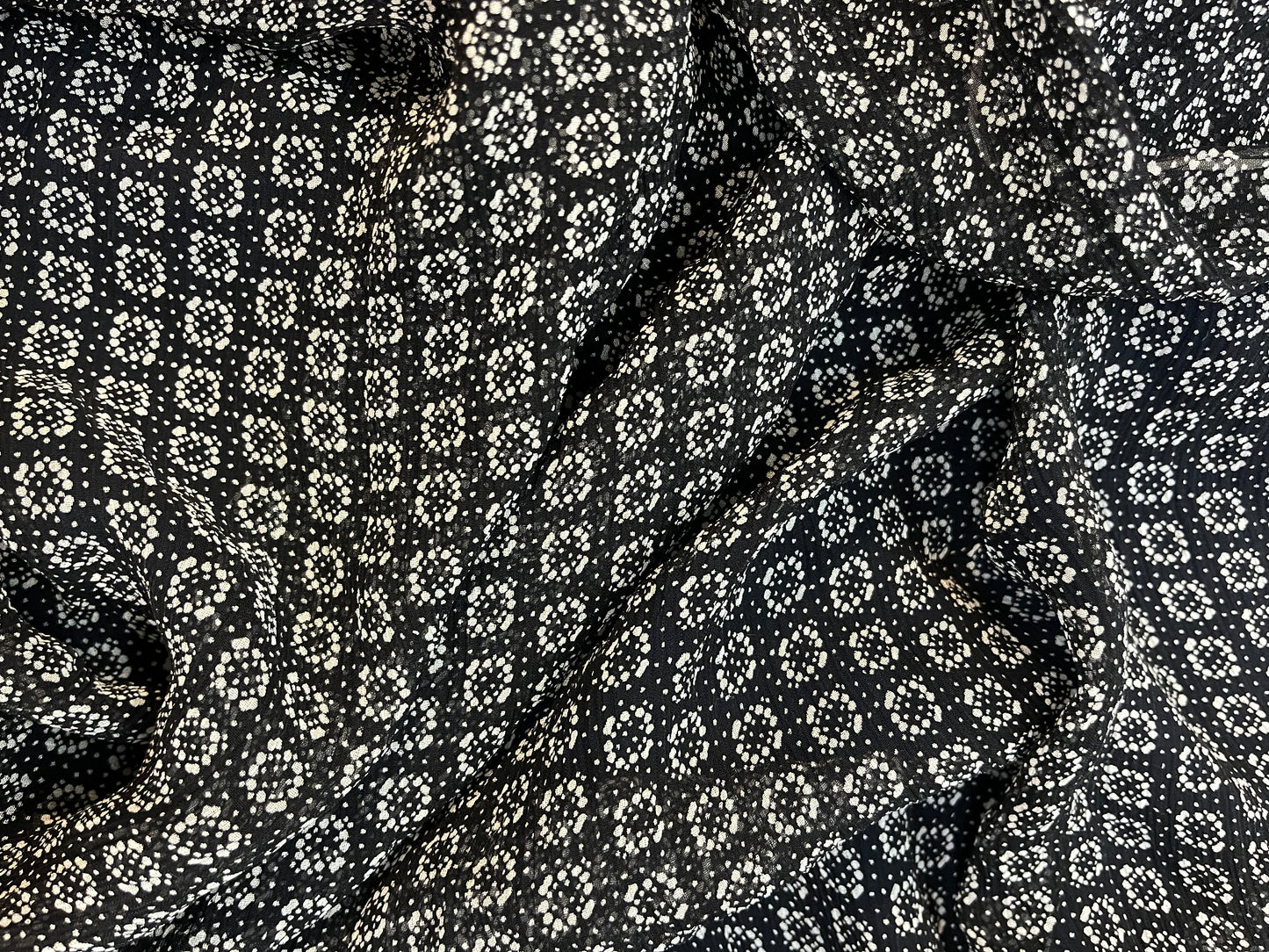 Geometric Textured Printed Silk Georgette - Black & White