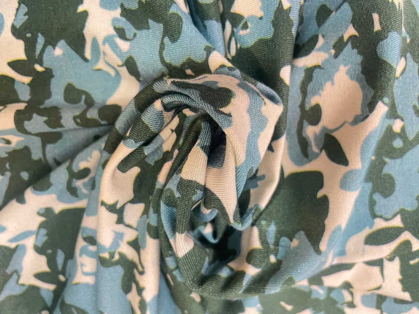 Printed Micro Modal Jersey - Blue, Green & Cream