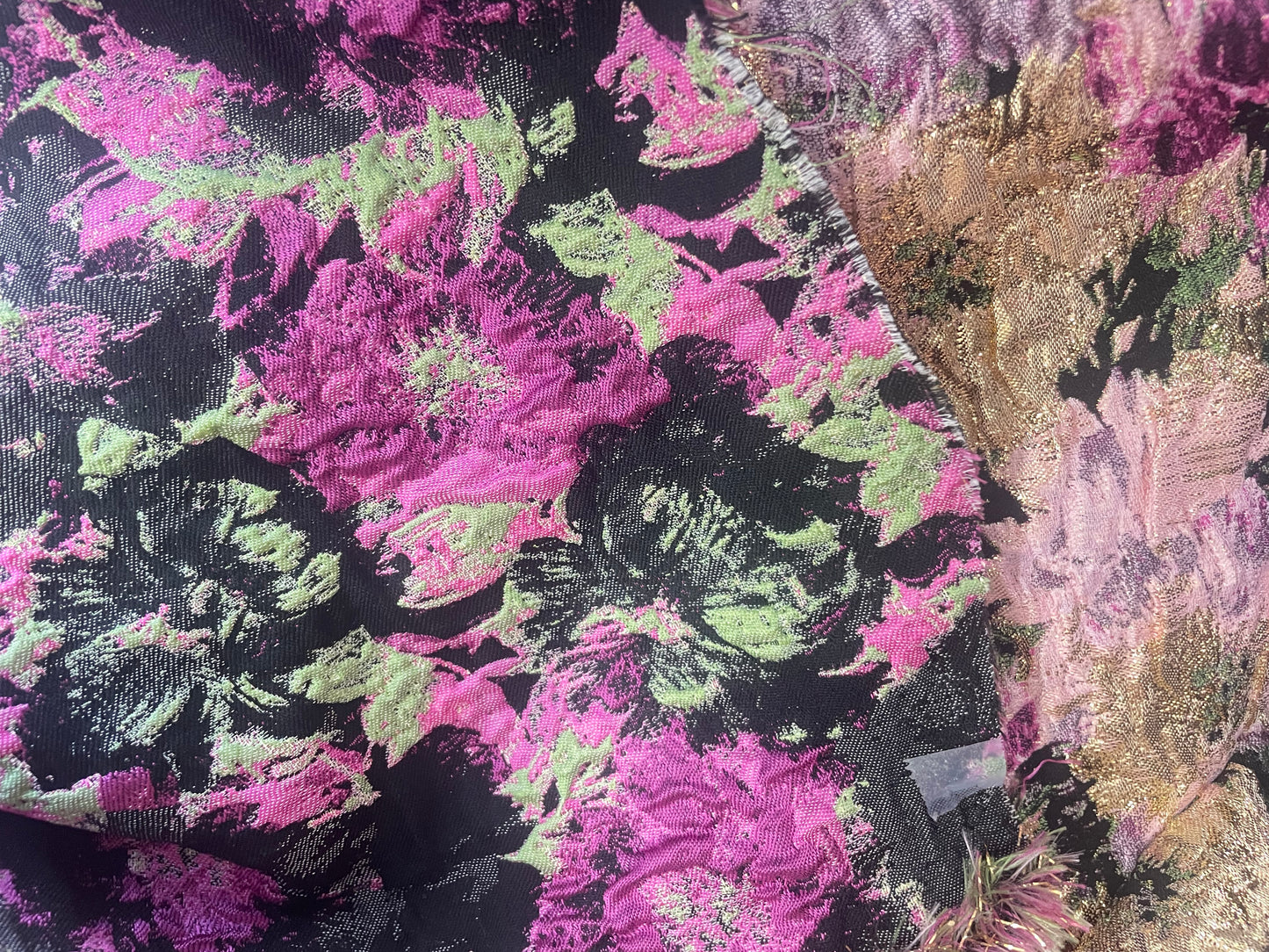 Designer Floral Brocade - Purple, Pink, Black & Gold Lurex